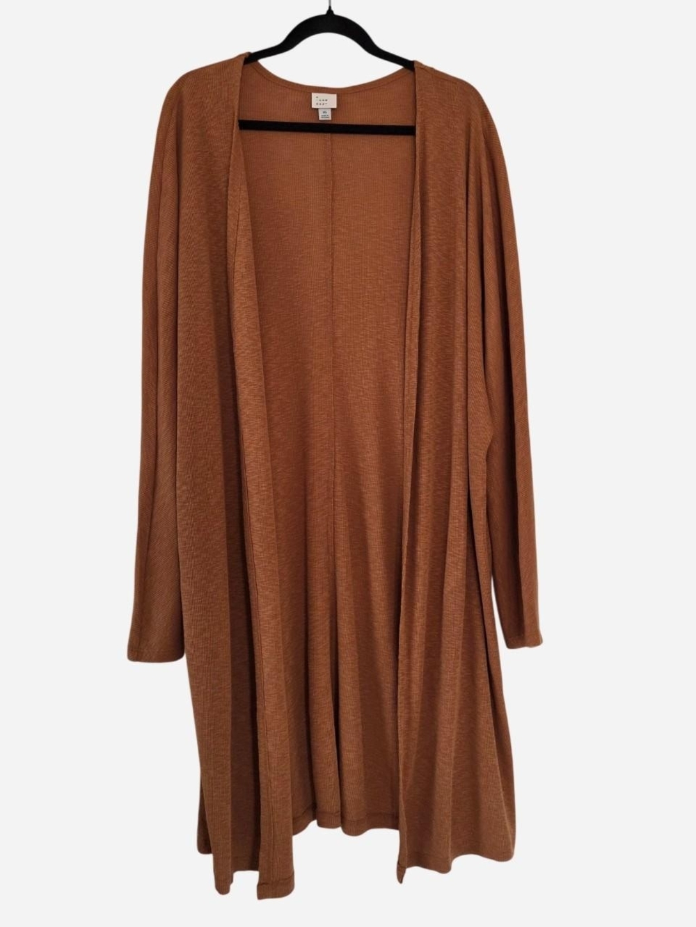 A New Day long open ribbed cardigan long sleeve rust brown Size XL